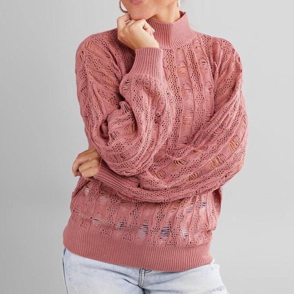 DayTrip Open Weave Mock Neck Sweater - Dusty Rose / Medium
